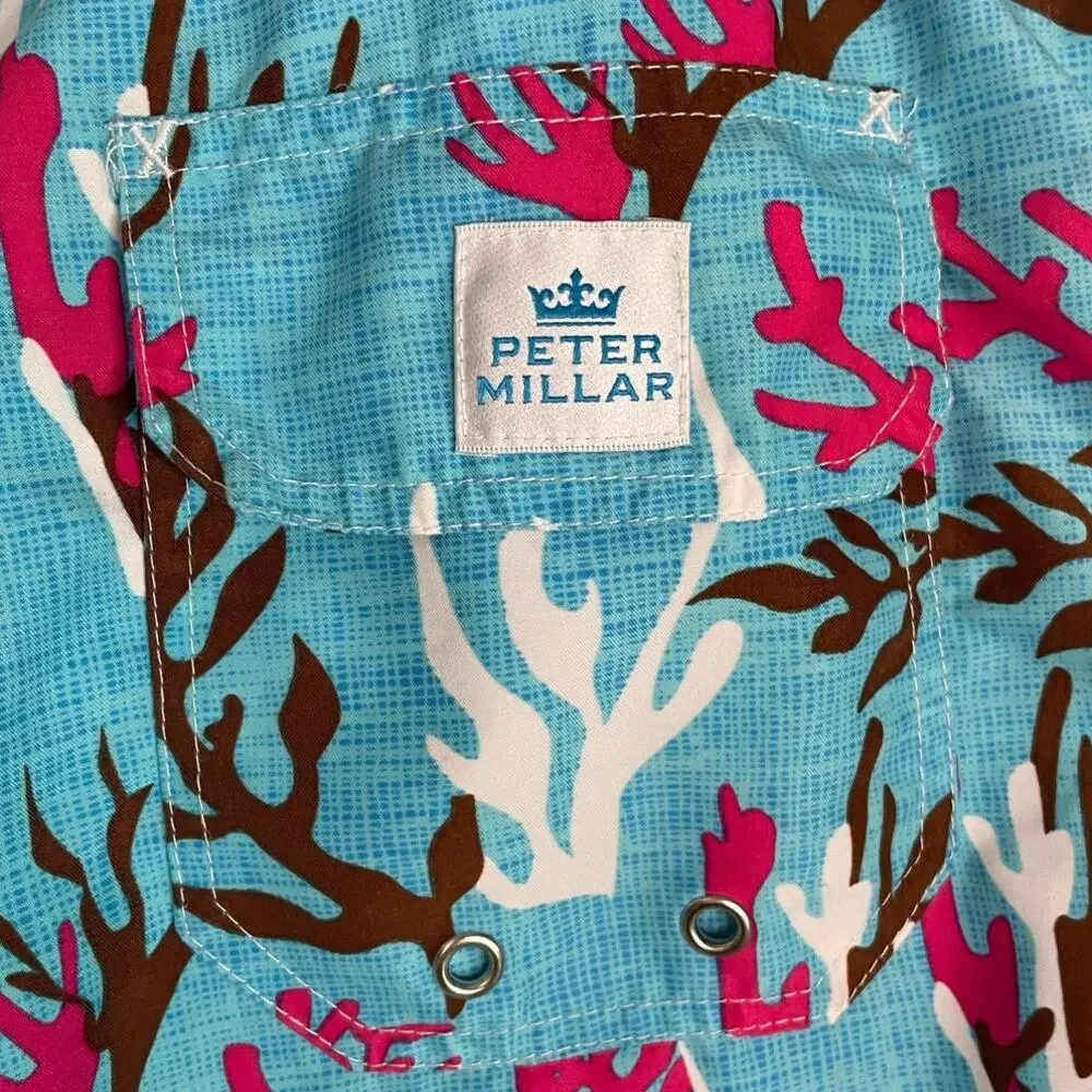 Peter Millar Swim Trunks Shorts Men's Size M Drawstring Lined Coral Seaweed